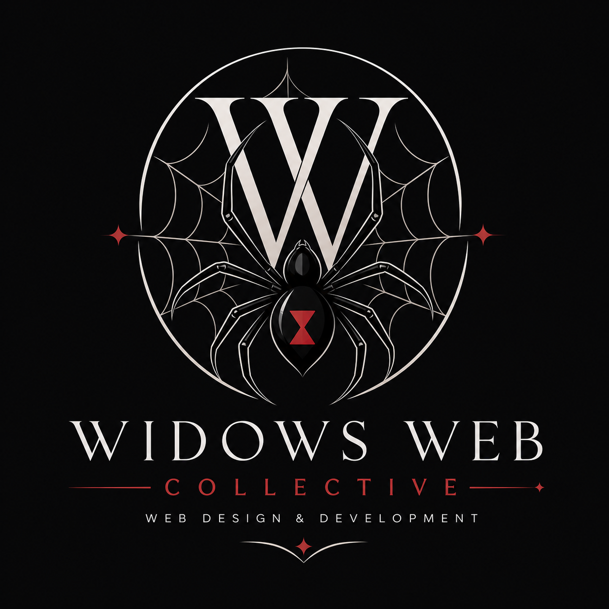 Widows Web Collective — black widow spider crest logo